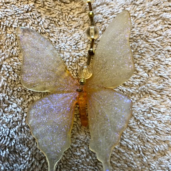 Beaded Butterfly Suncatcher Pastel Clear Crystal Prism Hanging Patio Decor Yard - Picture 5 of 5